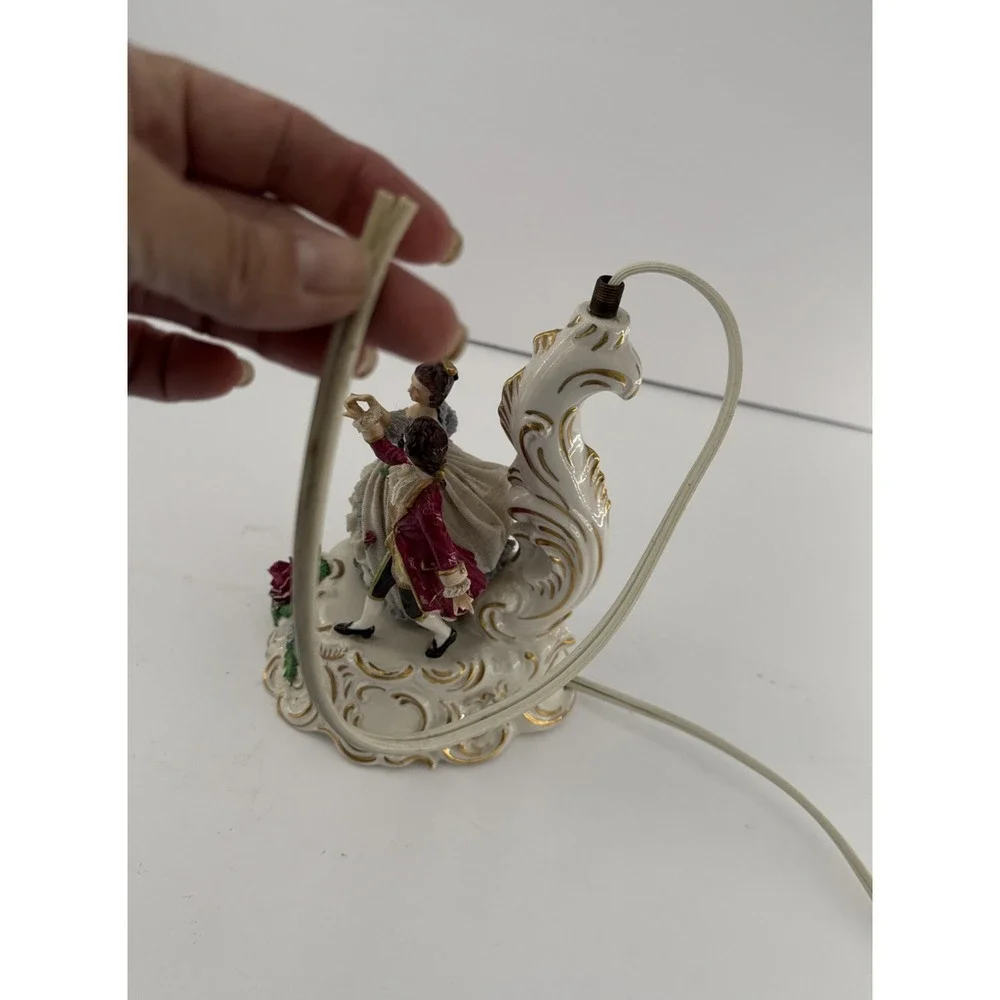 Pair VTG Unterweissbach Germany Porcelain Lace Courting Couple Lamps AS IS